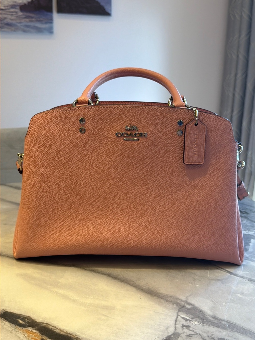 Coach Pink Pebbled Leather Satchel – Structured, Silver Hardware, Crossbody Stra - Picture 12 of 16